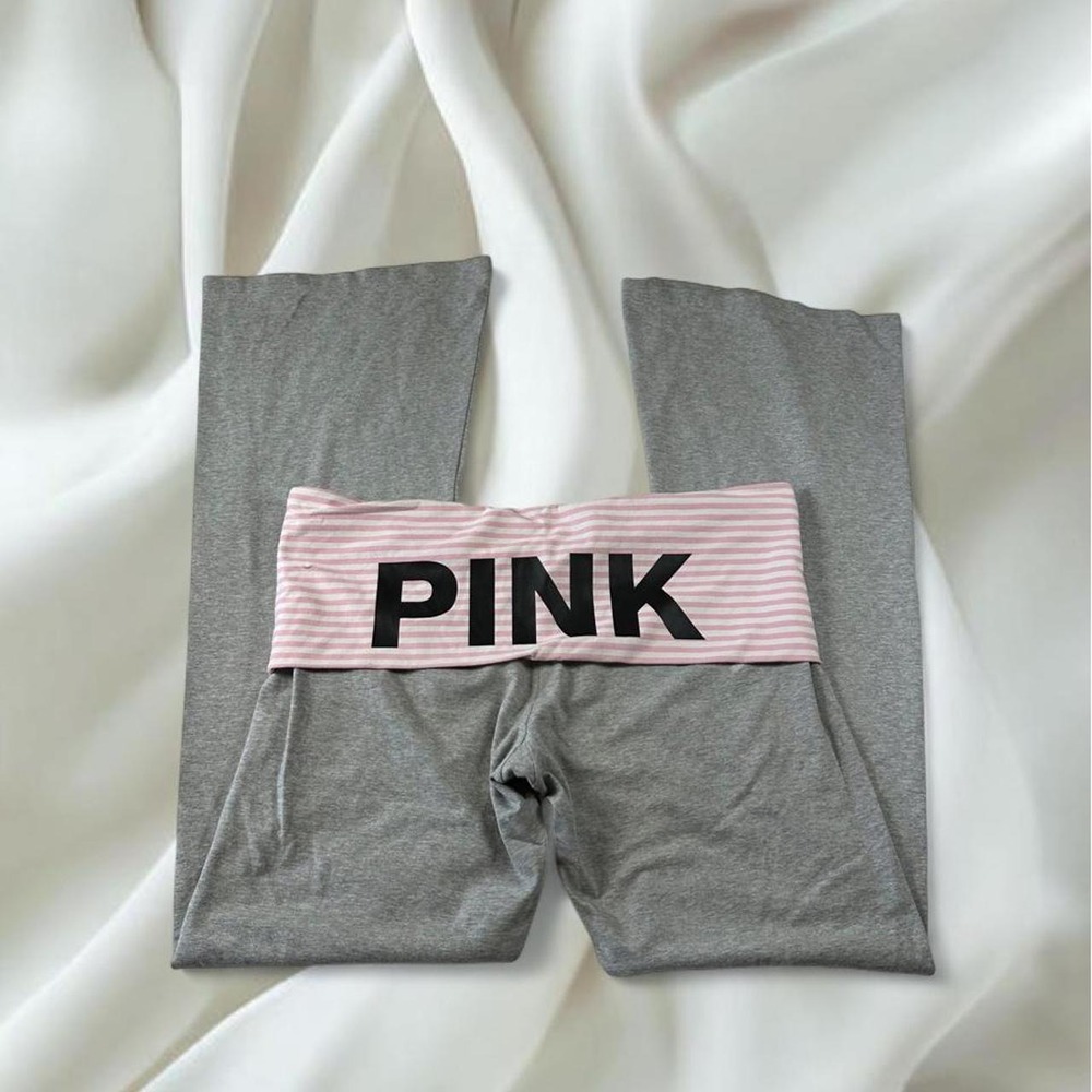 Rare Victoria's Secret PINK gray pink striped fold over flare leggings Y2K grail